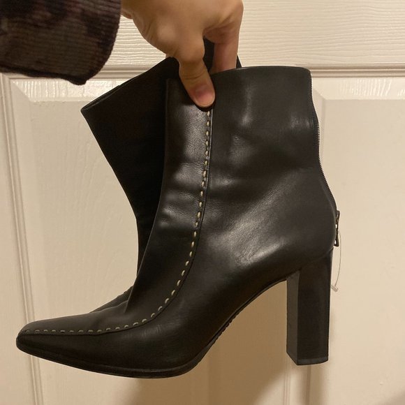 PRADA pointed toe leather booties size 9.5 - Picture 1 of 8